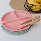 Kit Refeição Introdução Alimentar Prato Com Divisórias Ventosa Talheres Silicone Buba