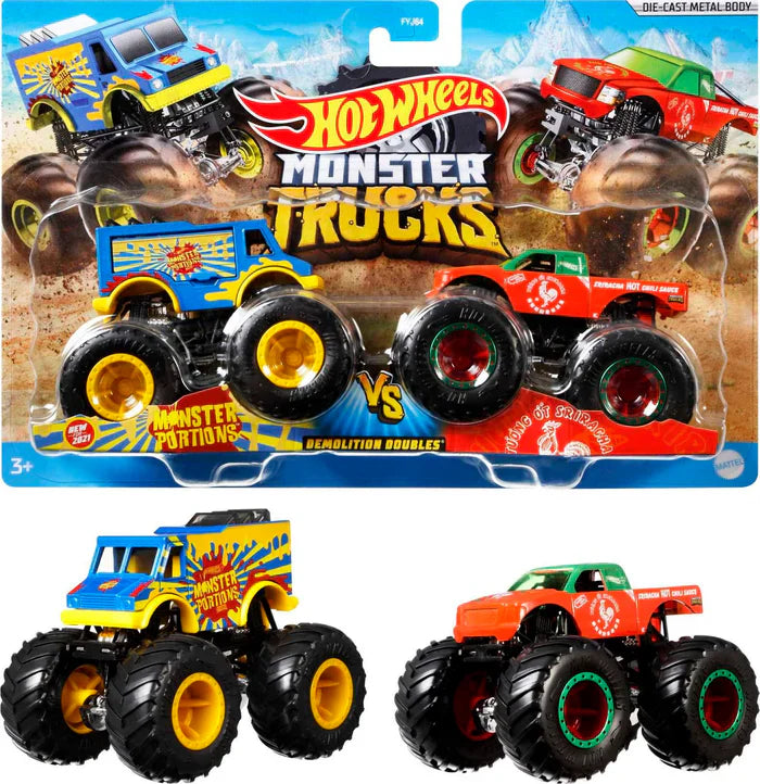 Hot Wheels Monster Trucks Veículo de Brinquedo Pacote Surpresa 2 Carros Escala 1:64